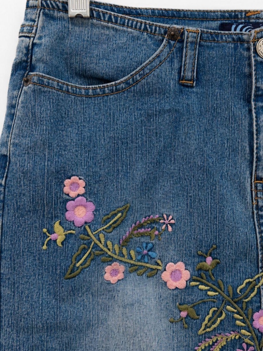 Vintage Y2K Boho Fairycore/Fairy Midi Skirt Embroidered Size 4 Denim Jean - Picture 2 of 4